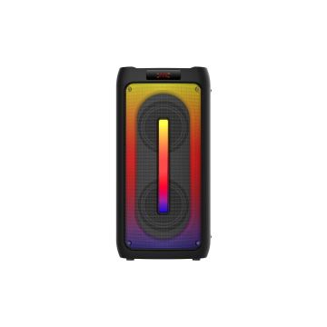 Enceinte de soirée BT RMS 26W , lect USB/Micro SD, Aux IN, Micro IN, Radio FM, 4500mAh, jeu de lumière, poignée de transport, télécommande incluse