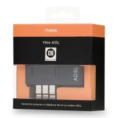 Fiche téléphonique avec filtre ADSL mâle/femelle + entrée RJ45 femelle blanc
