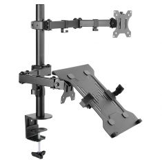 Support moniteur + laptop Ecran 13-32 - laptop jusqu'à 15,6" Bras à fixer ou serrer - inclinable et rotatif"