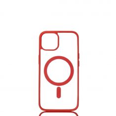 We Coque de protection RUBBER APPLE IPHONE 14 - Dos transparent–contour rouge - Compatible MAGSAFE