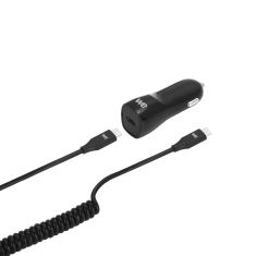 1 Chargeur allume-cigare + câble Charge 1 USB-C + 1 Câble USBC/USBC câble torsadé 1.50m / USB 2.0 noir