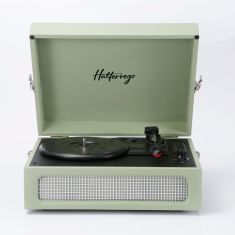 Platine vinyle Halterrego avec HP intégrés, RMS 2*2.5W, 3 vitesses, RCA OUT, Aux IN, prise casque, Lect et Engist USB, BT OUT, adaptateur inclus , Vert olive