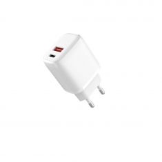 Chargeur secteur 2 sorties 1 USB A et 1 USB C Capacité totale 3A - 20W - blanc