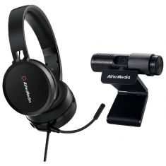AVERMEDIA Pack Tele Travail Webcam USB FHD PW313 + Micro Casque Visioconférence AH313 USB BO317