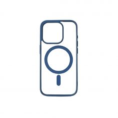 We Coque de protection RUBBER APPLE IPHONE 15 PRO - Dos transparent–contour bleu - Compatible MAGSAFE