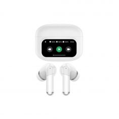Ecouteurs sans-fil avec écran tactile SOLYS, Bluetooth, batterie intégrée 40mAh, Boitier de recharge 400mAh, ANC+ENC, blanc