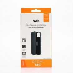 Etui folio CLASSIQUE Noir: Avec fenêtre - anti-chocs - léger - ultra-fin - fonction support - accès caméra - compatible pour REDMI 14C