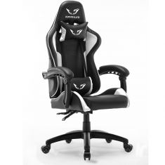 WE Gamium Fauteuil gamer blanc ajustable avec coussins de soutien, en polyuréthane et nylon 5 roues, vérin classe 4