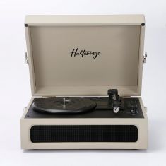 Platine vinyle Halterrego avec HP intégrés, RMS 2*2.5W, 3 vitesses, RCA OUT, Aux IN, prise casque, Lect et Engist USB, BT OUT, adaptateur inclus , Gris clair