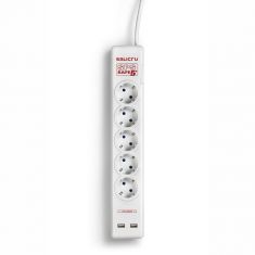 SALICRU Multiprises Parafoudre SPS.SAFE 5+ Blanc 5 prises Shuko/FR 12kA câble: 1,5 m fixation murale 2 USB Protection enfant 680BA000002