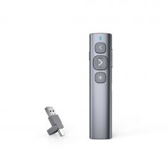 Télécommande de présentation sans-fil WE avec pointeur laser, receveur USB-A/USB-C, Bluetooth, rechargeable, gris
