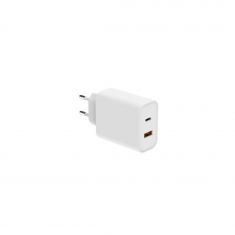 Chargeur secteur WE 1 Port USB + 1 Port USB-C, Total 65W,  Power Delivery, coloris blanc.