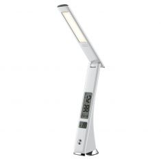 Lampe de bureau LED rechargeable WE Réveil avec fonction SNOOZE lumiosité réglable, bras pliable BLANCHE