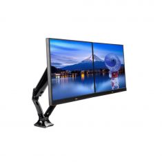 Support de bureau flexible pour 2 écrans , pneumatique et réglable en hauteur. Support de bureau à pinces ou passage de câbles DS3002C-B1