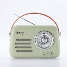 Enceinte/Radio rétro HALTERREGO, RMS 5W, Bluetooth, Radio FM, lecteur USB, Aux IN, Batterie rechargeable, vert