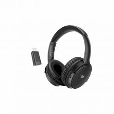 Casque TV sans fil avec dongle USB 2.4 Ghz, conception circum-aural réglable et pliable, coloris noir