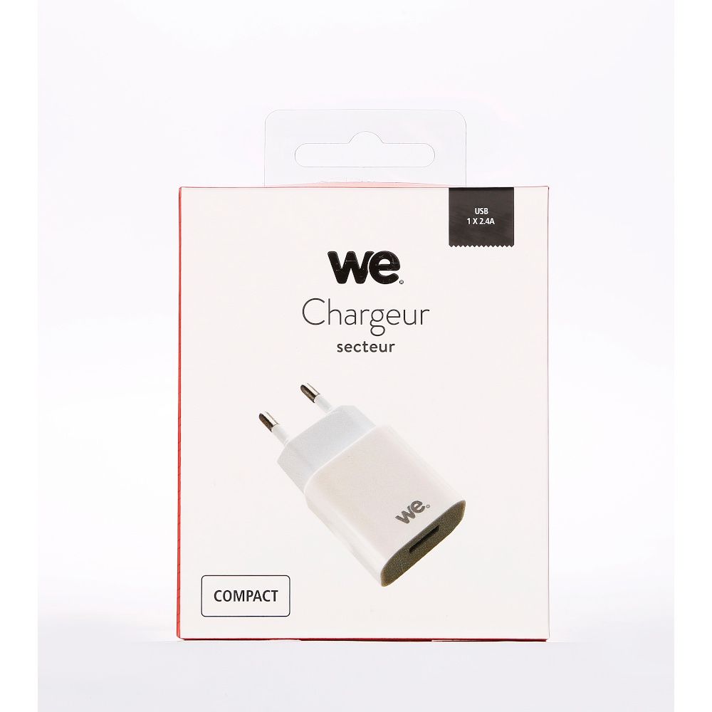 Chargeur secteur 1 USB 2.4A blanc