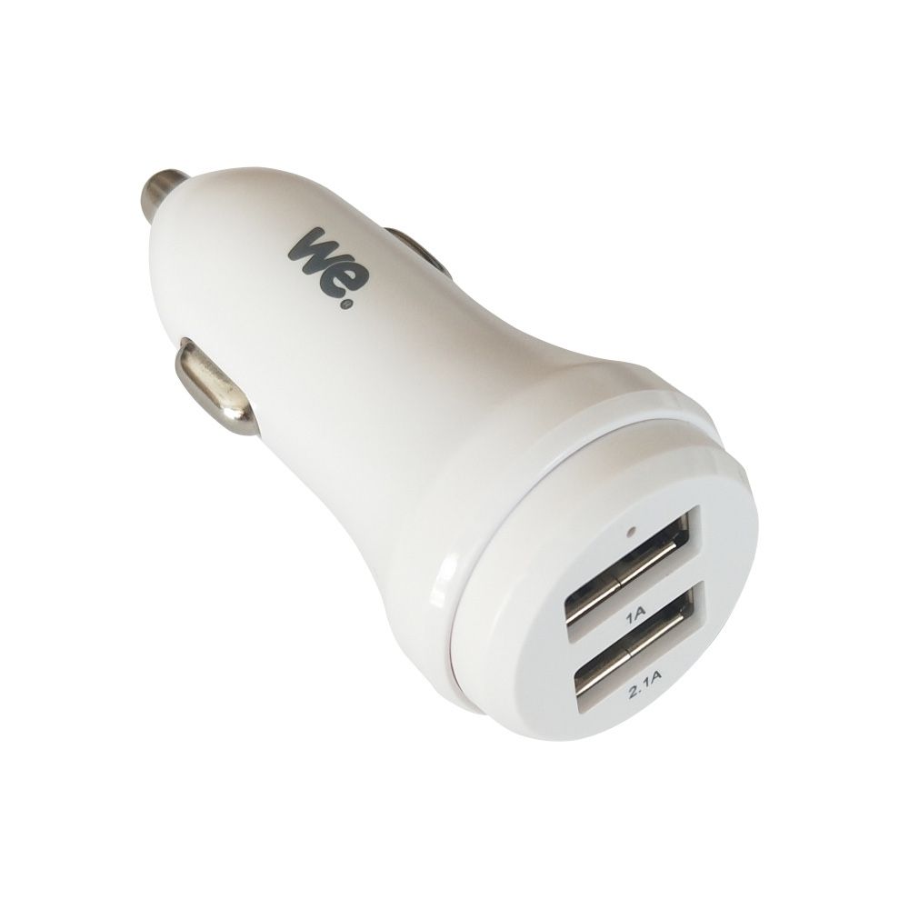 Chargeur allume-cigare 2 USB 2 ports USB 2.1A + 1A blanc