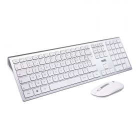 Bundle clavier souris WE sans fil connexion BT et 2.4Ghz aspect Alu, connexion multidispositif (jusqu'à 3 appareils) , 12 touches multimedia, piles inclus